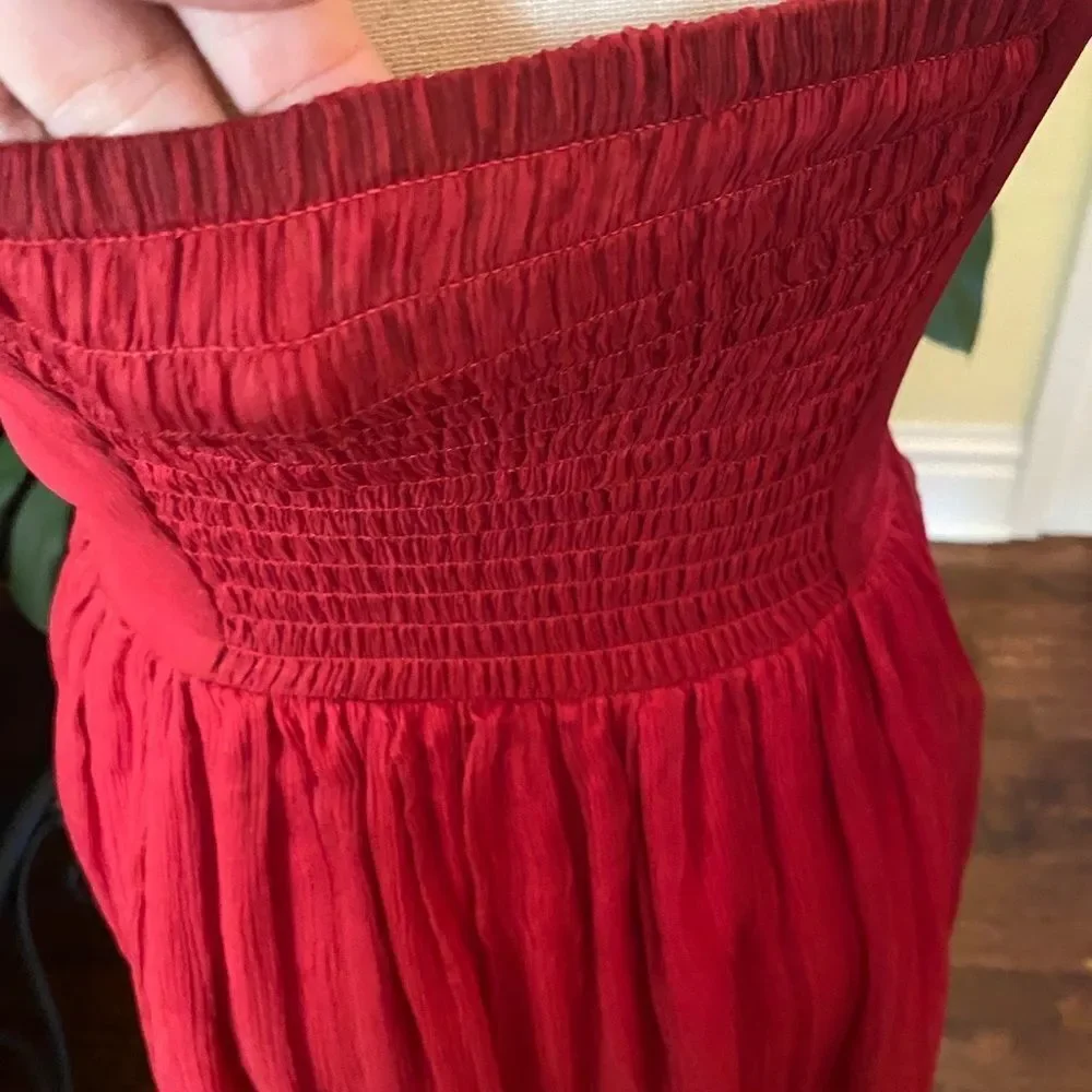 Burlapp Sz 4 💯 Silk Rosette Limed Red Dress - Picture 9 of 13
